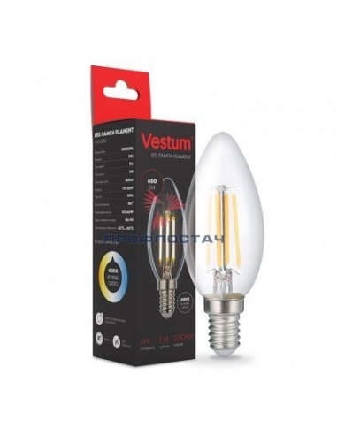 Лампа LED Vestum филамент C35 E14 5Вт 220V 4100K